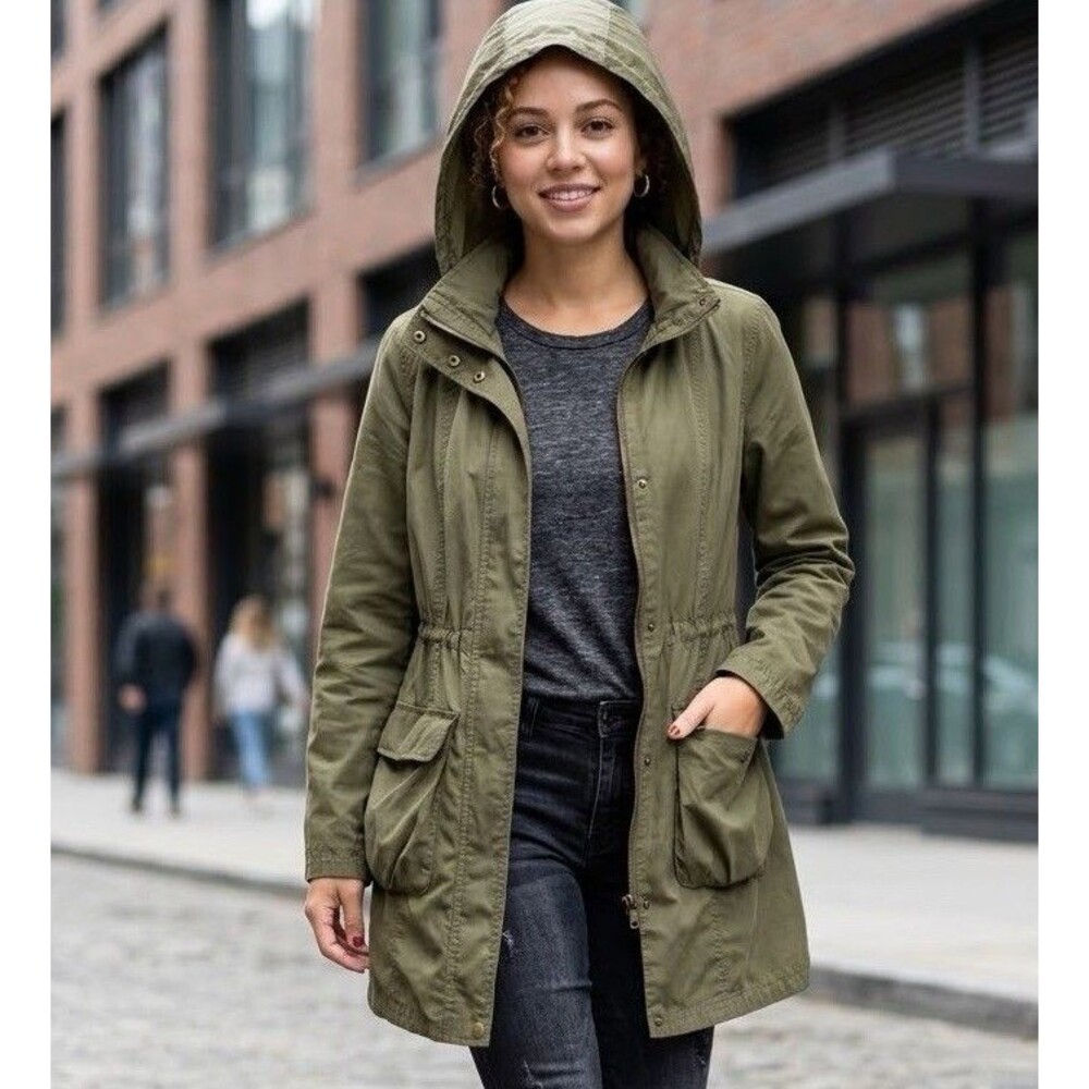 Mossimo Military Utility Anorak Jacket Olive Green Drawstring Waist Large